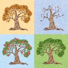四个季节夏季秋季冬季春季树壁纸插画矢量图