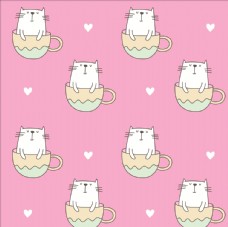 咖啡杯手绘可爱卡通杯子小猫矢量图下载