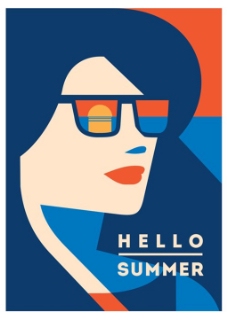 卡通美女夏日假期度假矢量海报背景