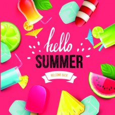 卡通菠萝红色夏日水果矢量海报