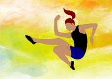 跳远运动员拉水彩色装饰免费矢量