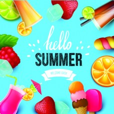 水果饮料棒冰饮料夏日水果矢量海报