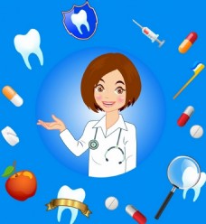 女牙医牙科背景各种颜色的符号