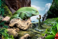 美女与青蛙背景海报