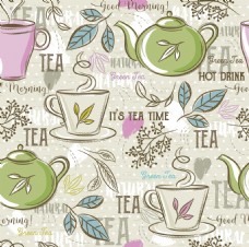 茶杯手绘清新绿茶背景