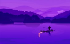 紫色渐变山水矢量风景
