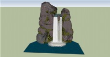SKP园林假山瀑布skp模型