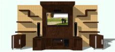 SKP中式木质电视背景墙skp模型