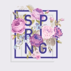 紫色小清新春夏花卉海报矢量