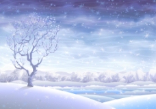 冬天雪景浪漫冬天里的雪景插画