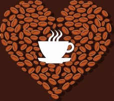 咖啡杯爱心咖啡豆矢量背景