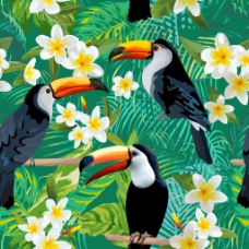 度假夏日鹦鹉花卉纹理背景矢量素材