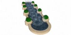 喷泉景观绿色喷泉SKP景观效果图