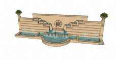 SKP园林欧式喷泉景观墙skp模型