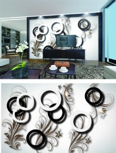 3D简约圆圈风植物背景墙