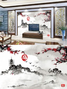 梅花国画背景墙