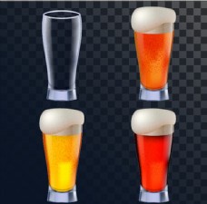 四只玻璃杯里不同颜色的啤酒
