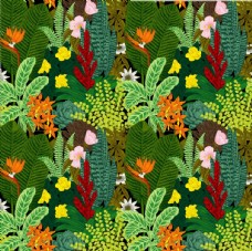 女童印花热带植物树叶四方连续底纹