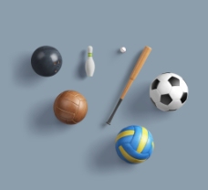 球类运动运动球类3D图玩偶风格篮球足球棒球立体
