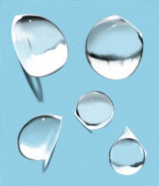 五个透明水滴免抠png透明图层素材