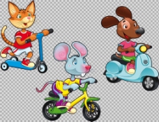 动物插图卡通动物骑自行车插画免抠png图层素材