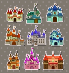 建筑卡通卡通彩色城堡建筑插画