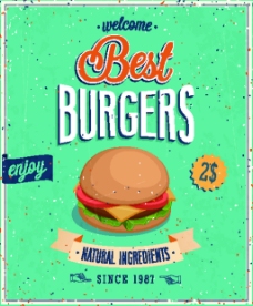 绿色小清新汉堡餐饮复古海报矢量素材