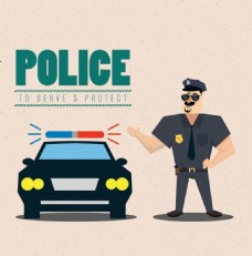 警告警察的广告横幅彩色卡通设计免费矢量