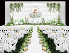 白色小清新婚礼主舞台效果图