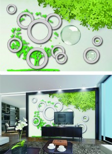 3D绿色环保树立体装饰背景墙
