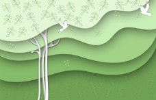 绿色小树白鸽3D立体背景墙