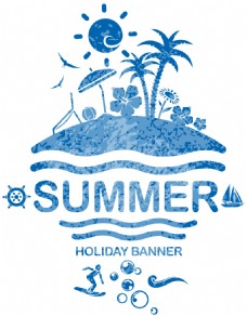 蓝色夏天海边度假标志