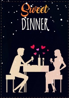 浪漫晚餐剪影背景矢量背景