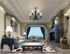 沙发背景墙现代美式客厅装修效果图