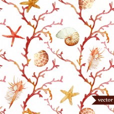 度假珊瑚贝壳水彩夏日海洋动物元素