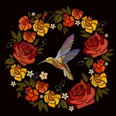 花鸟刺绣花朵和小鸟插画