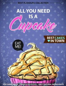 粉色杯子蛋糕美食甜品海报矢量素材