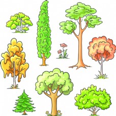 绿树手绘卡通大树插画