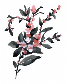 彩绘物件水墨黑色植物花朵水彩手绘矢量文件