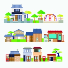建筑素材卡通扁平化中国古代建筑房屋矢量素材