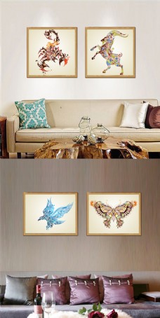 客厅无框画创意麋花鹿装饰画设计