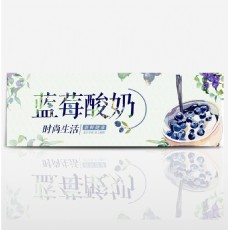 淘宝天猫电商蓝莓酸奶手绘水果树叶零食海报