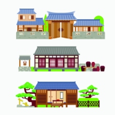 建筑素材蓝色屋顶房子中国古代建筑房屋矢量素材