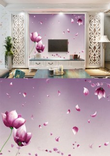 现代简约淡雅紫色花朵背景墙