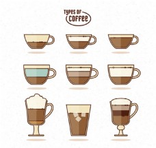 咖啡杯9款扁平化美味咖啡矢量素材
