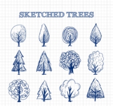 12款手绘树木草图矢量素材