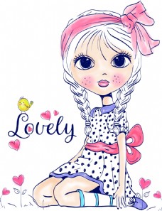 平面设计粉色手绘日韩系女孩插画矢量