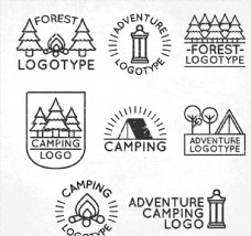 篝火8款创意森林野营标志矢量素材