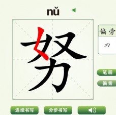 中国汉字努字笔画教学动画视频