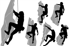 六款男性登山运动人物剪影
